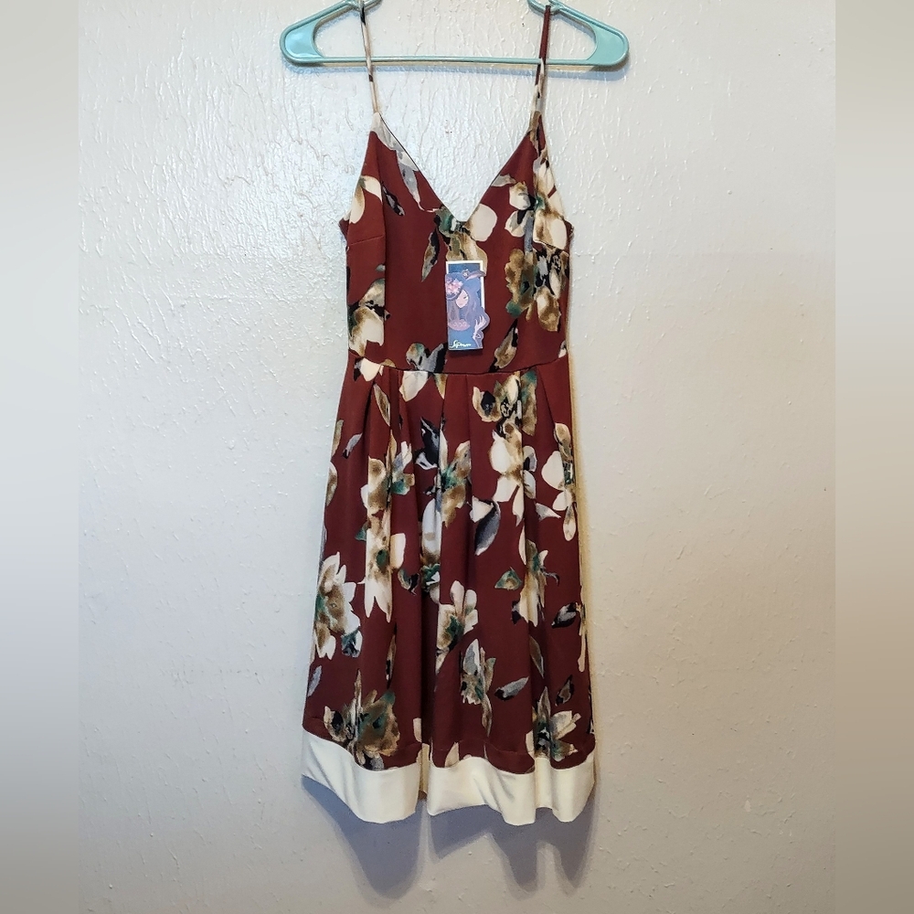 Soprano Brown Floral Spaghetti Strap Dress Juniors Size Large
